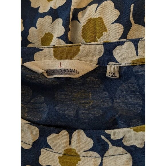 Seasalt Cornwall Dress US 8 Daisy Floral Navy Blue Olive Green Cotton Pockets - Picture 5 of 6